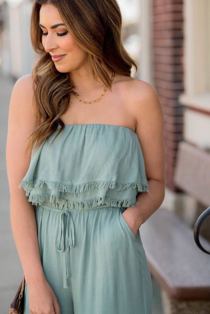 Frayed Edge Strapless Jumpsuit - Betsey's Boutique Shop -