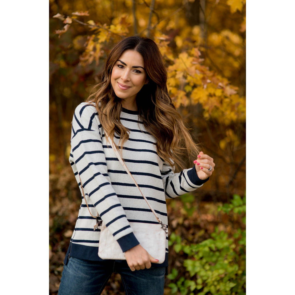 Sassy Side Zipper Striped Sweatshirt - Betsey's Boutique Shop