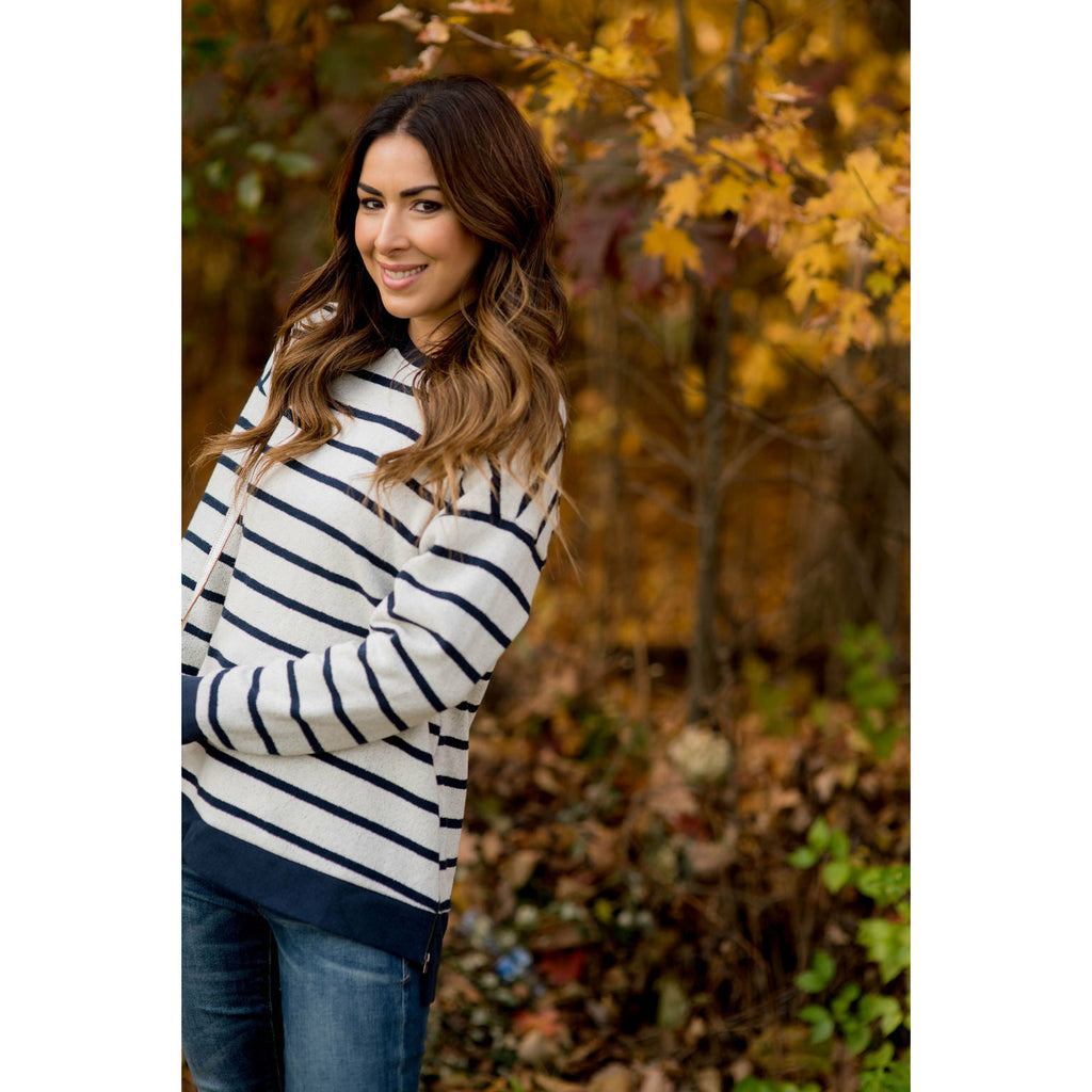 Sassy Side Zipper Striped Sweatshirt - Betsey's Boutique Shop