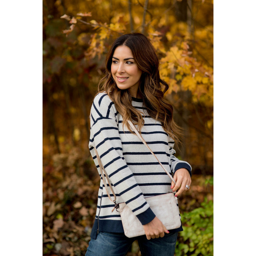 Sassy Side Zipper Striped Sweatshirt - Betsey's Boutique Shop