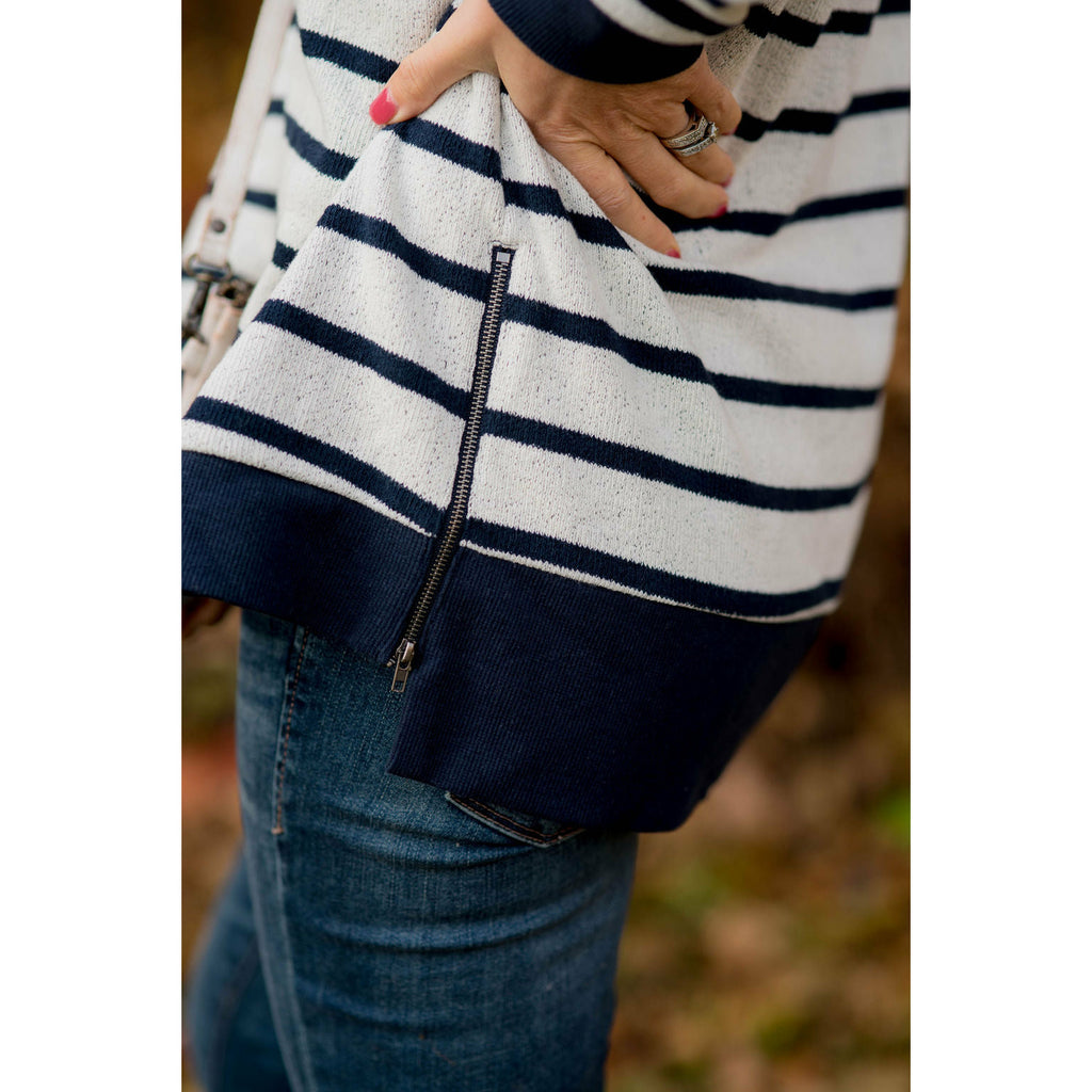 Sassy Side Zipper Striped Sweatshirt - Betsey's Boutique Shop