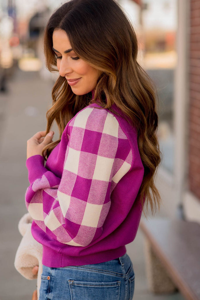 Plaid Relaxed Sleeve Sweater - Betsey's Boutique Shop -