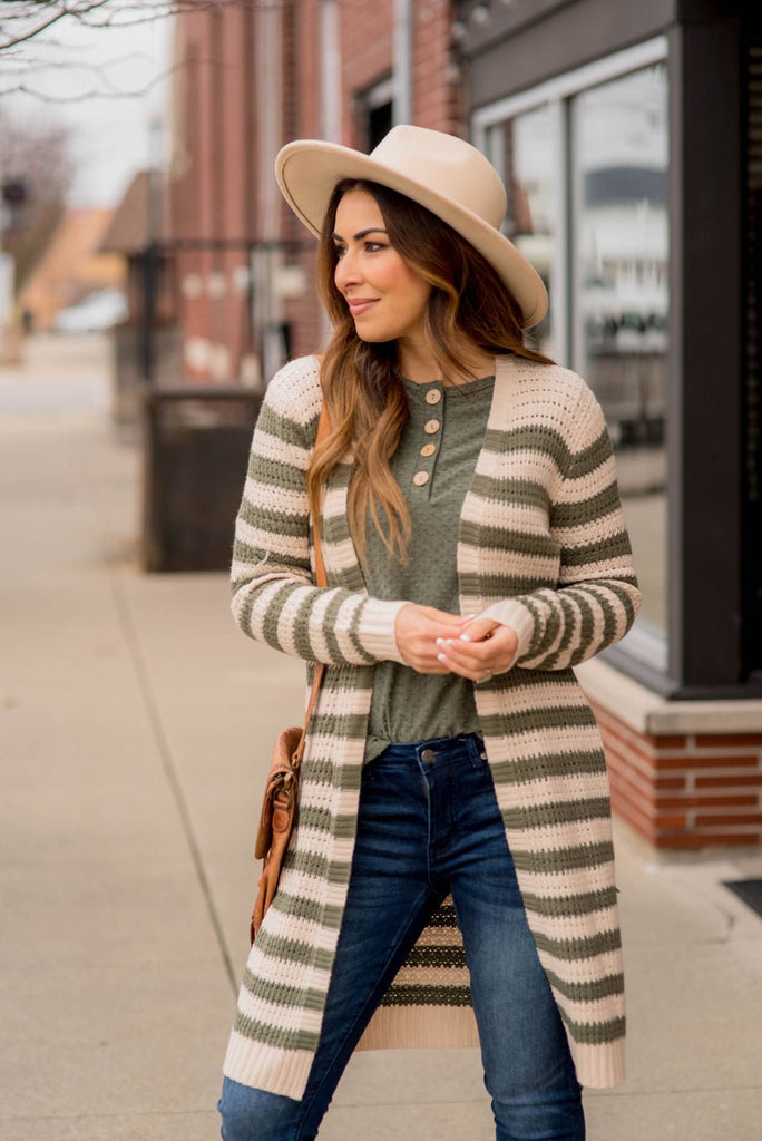 Every Day Loose Knit Striped Cardigan - Betsey's Boutique Shop