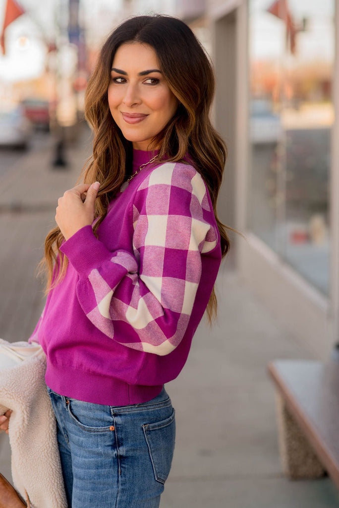 Plaid Relaxed Sleeve Sweater - Betsey's Boutique Shop -