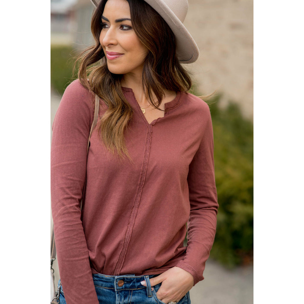 Raw Seamed Basic V-Neck Tee - Betsey's Boutique Shop