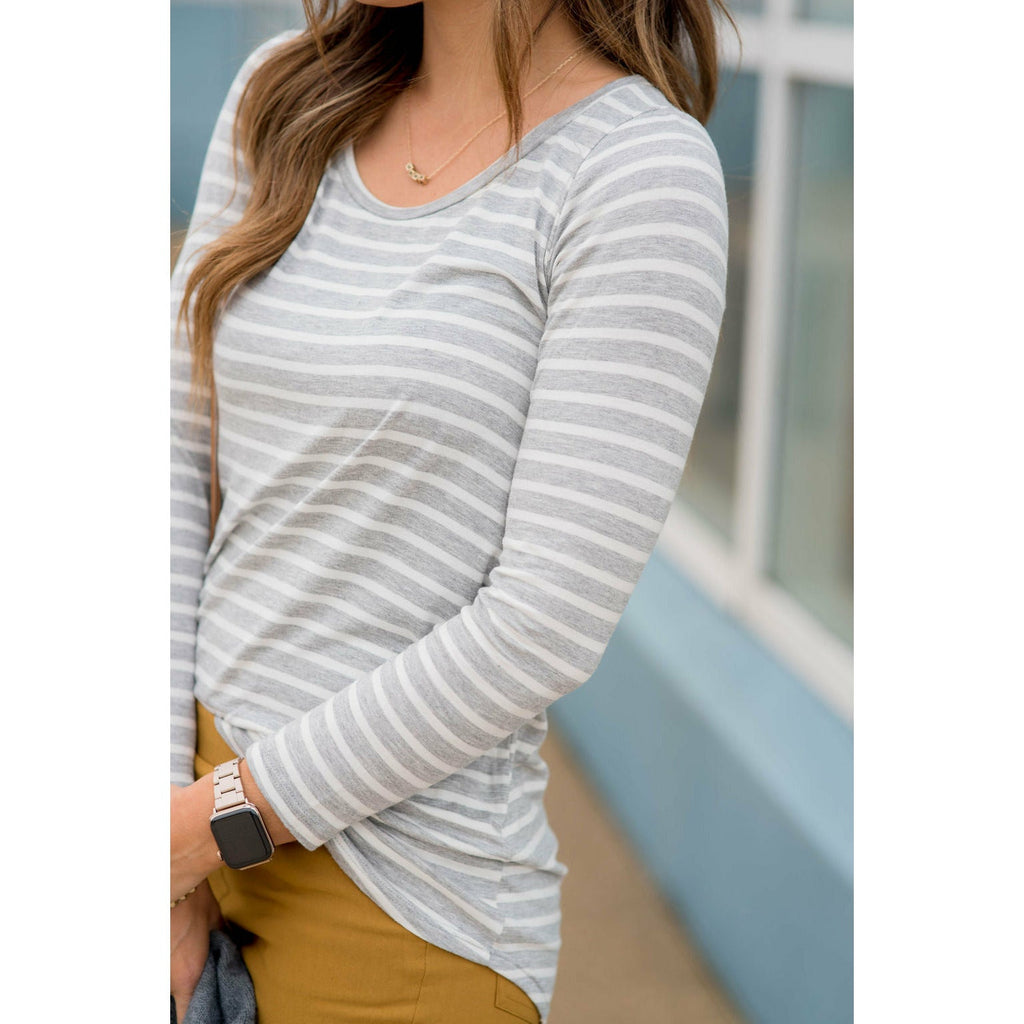 Thin Striped Long Sleeve Tee - Betsey's Boutique Shop - Shirts & Tops