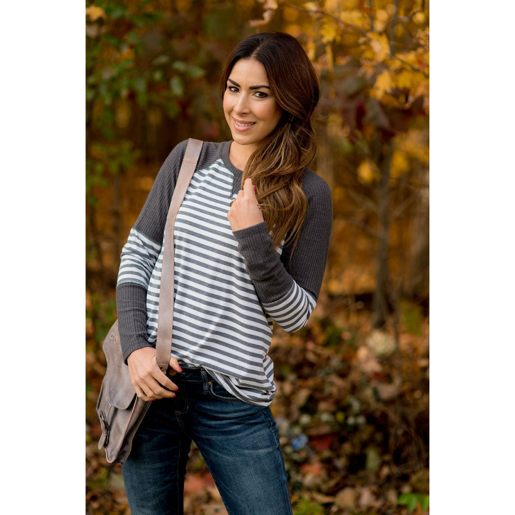 Thermal & Striped Long Sleeve Tee - Betsey's Boutique Shop