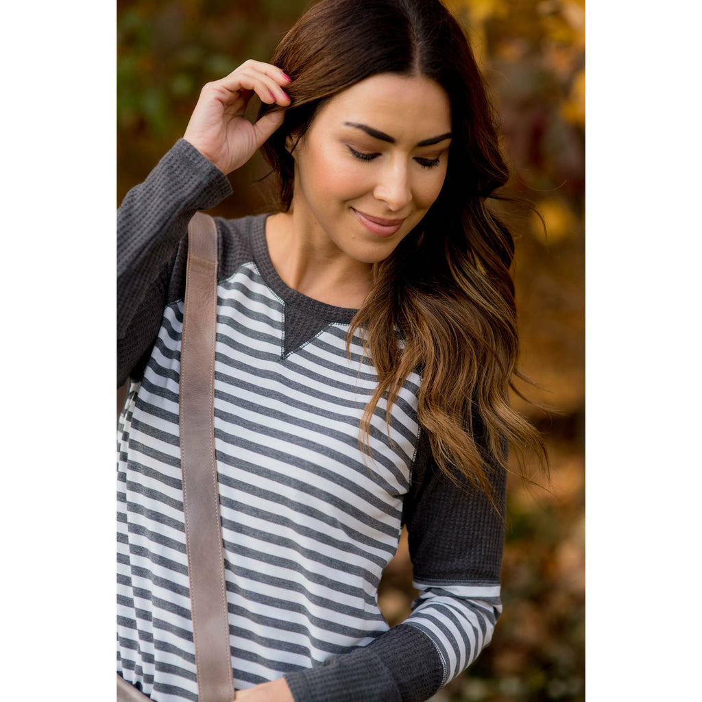 Thermal & Striped Long Sleeve Tee - Betsey's Boutique Shop