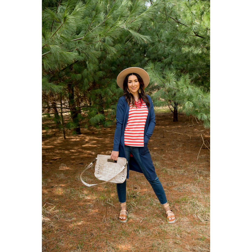 Coral Striped Chiffon Back Tank - Betsey's Boutique Shop