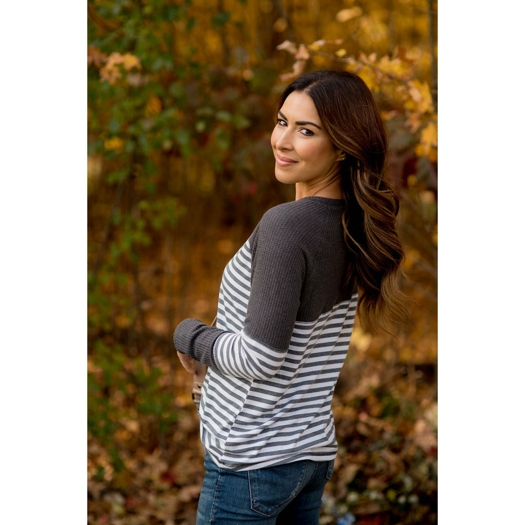 Thermal & Striped Long Sleeve Tee - Betsey's Boutique Shop