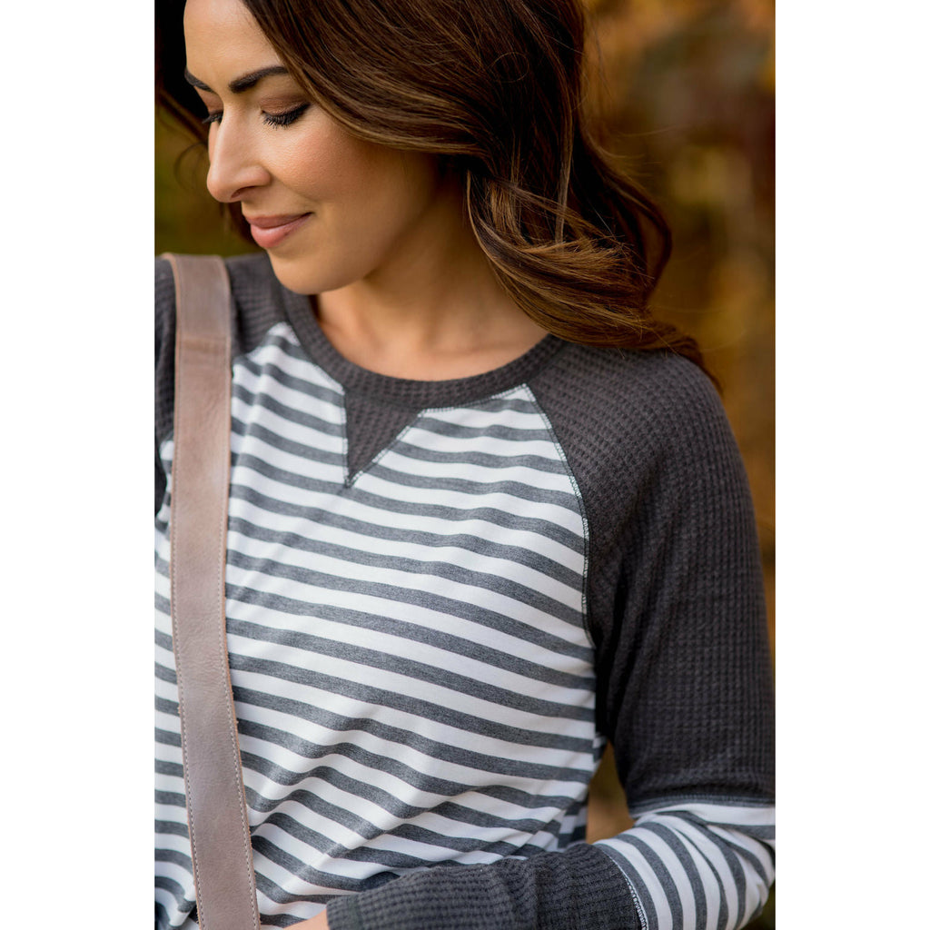 Thermal & Striped Long Sleeve Tee - Betsey's Boutique Shop