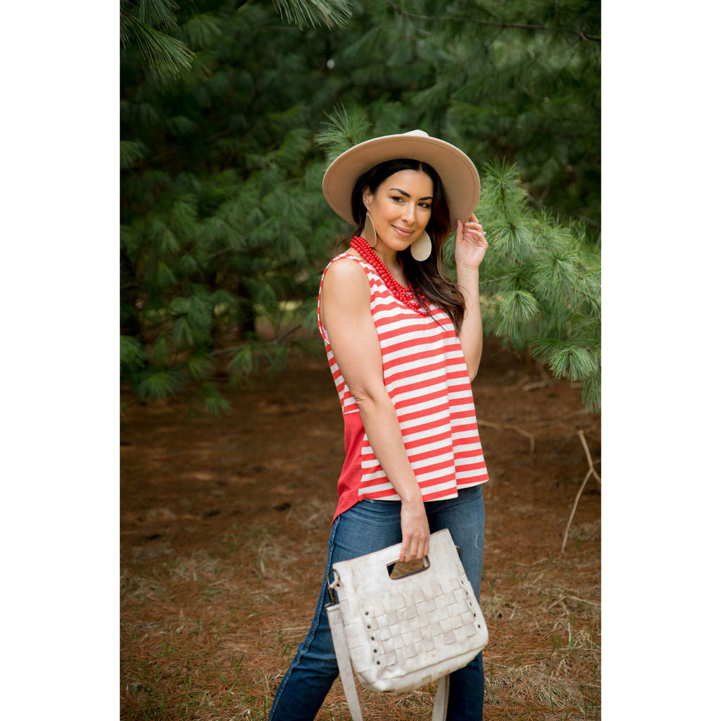 Coral Striped Chiffon Back Tank - Betsey's Boutique Shop