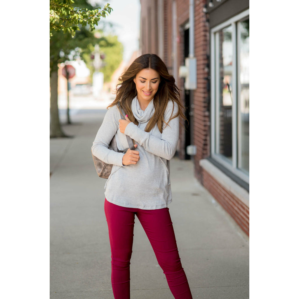 Heathered Basic Cowl Neck Sweatshirt - Betsey's Boutique Shop