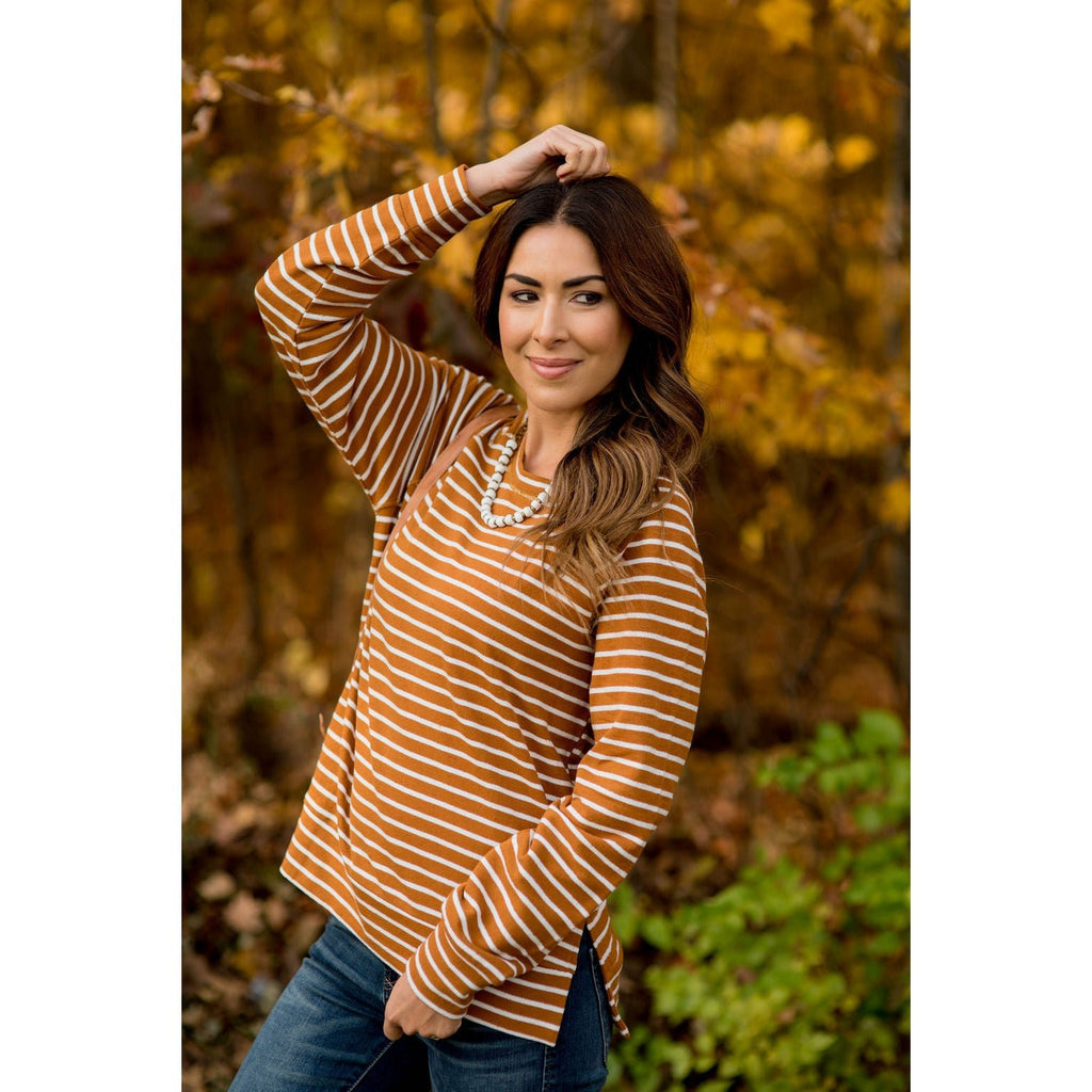 Sassy Side Split Striped Sweatshirt - Betsey's Boutique Shop - Shirts & Tops