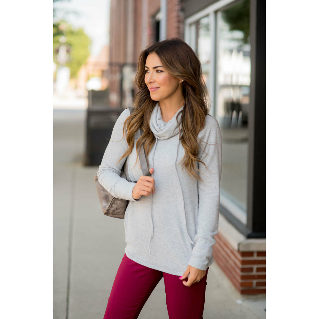 Heathered Basic Cowl Neck Sweatshirt - Betsey's Boutique Shop