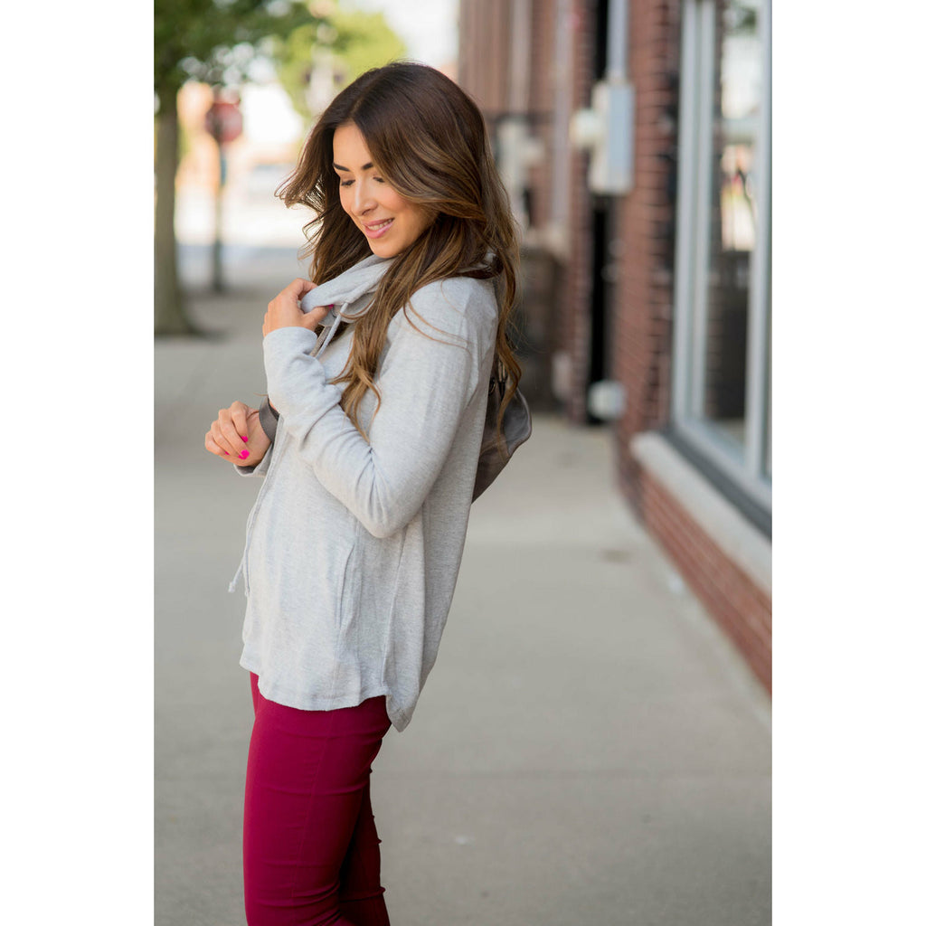 Heathered Basic Cowl Neck Sweatshirt - Betsey's Boutique Shop