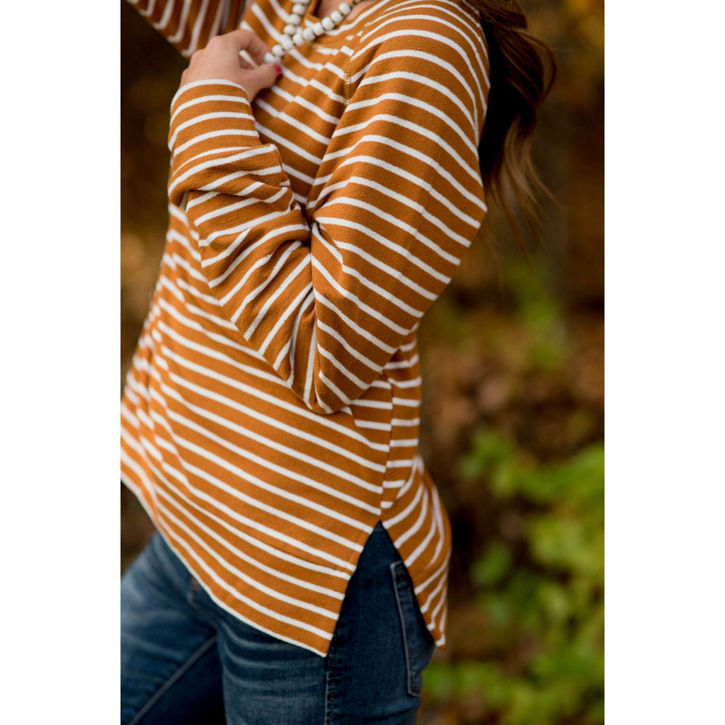 Sassy Side Split Striped Sweatshirt - Betsey's Boutique Shop - Shirts & Tops