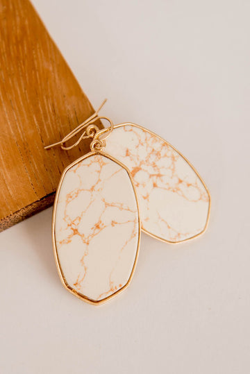 Gold Trimmed Marble Dangle Earrings - Betsey's Boutique Shop -