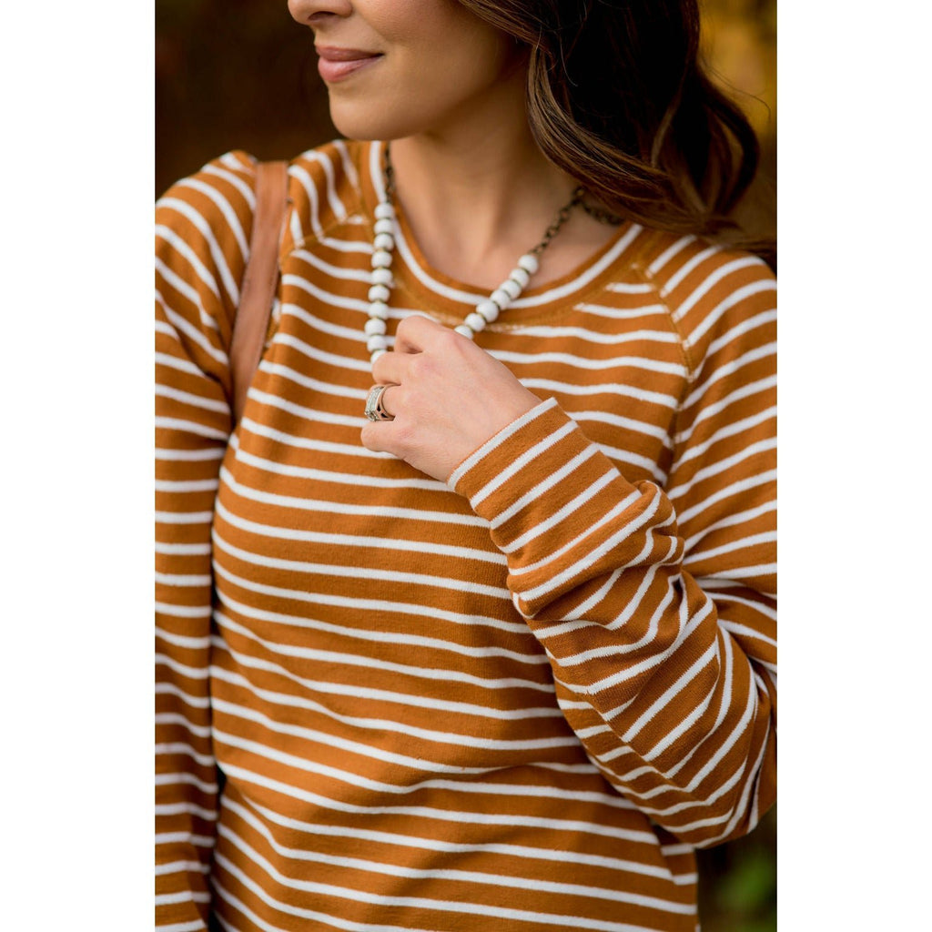 Sassy Side Split Striped Sweatshirt - Betsey's Boutique Shop - Shirts & Tops