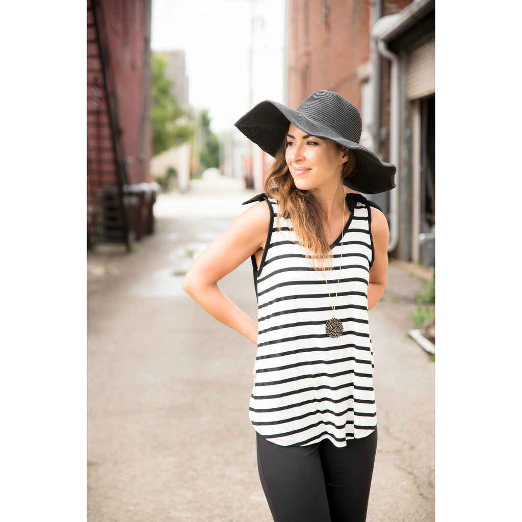 Striped Front Tie Top Tank - Betsey's Boutique Shop