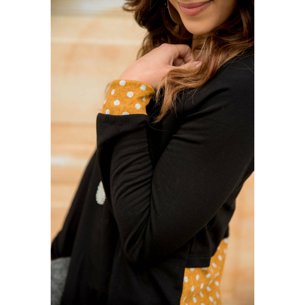 Black Polka Dot Accent Long Sleeve Tee - Betsey's Boutique Shop