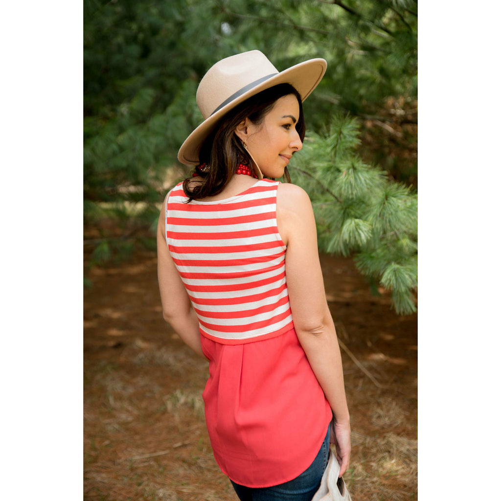 Coral Striped Chiffon Back Tank - Betsey's Boutique Shop