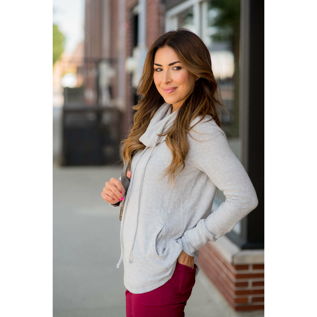 Heathered Basic Cowl Neck Sweatshirt - Betsey's Boutique Shop