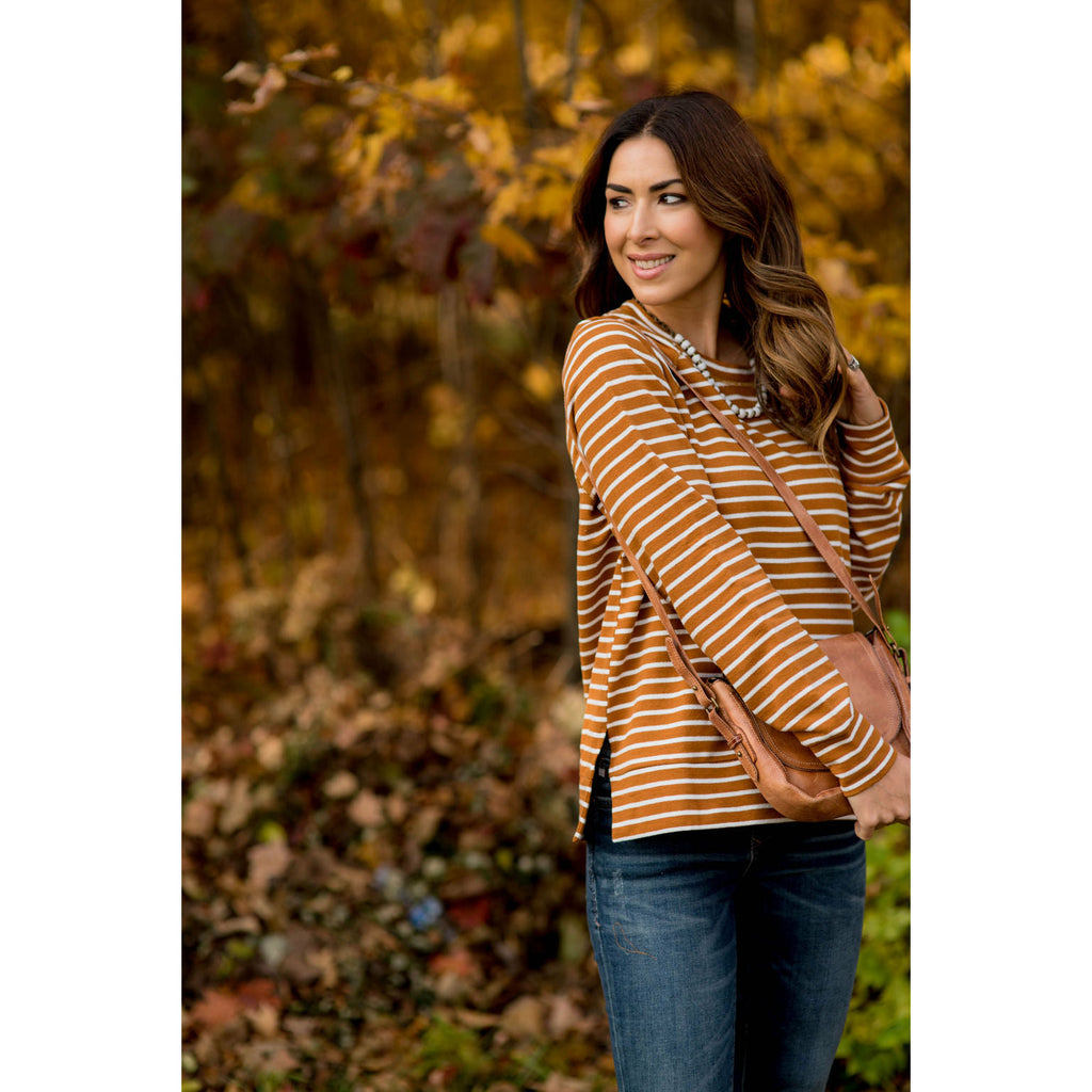 Sassy Side Split Striped Sweatshirt - Betsey's Boutique Shop - Shirts & Tops