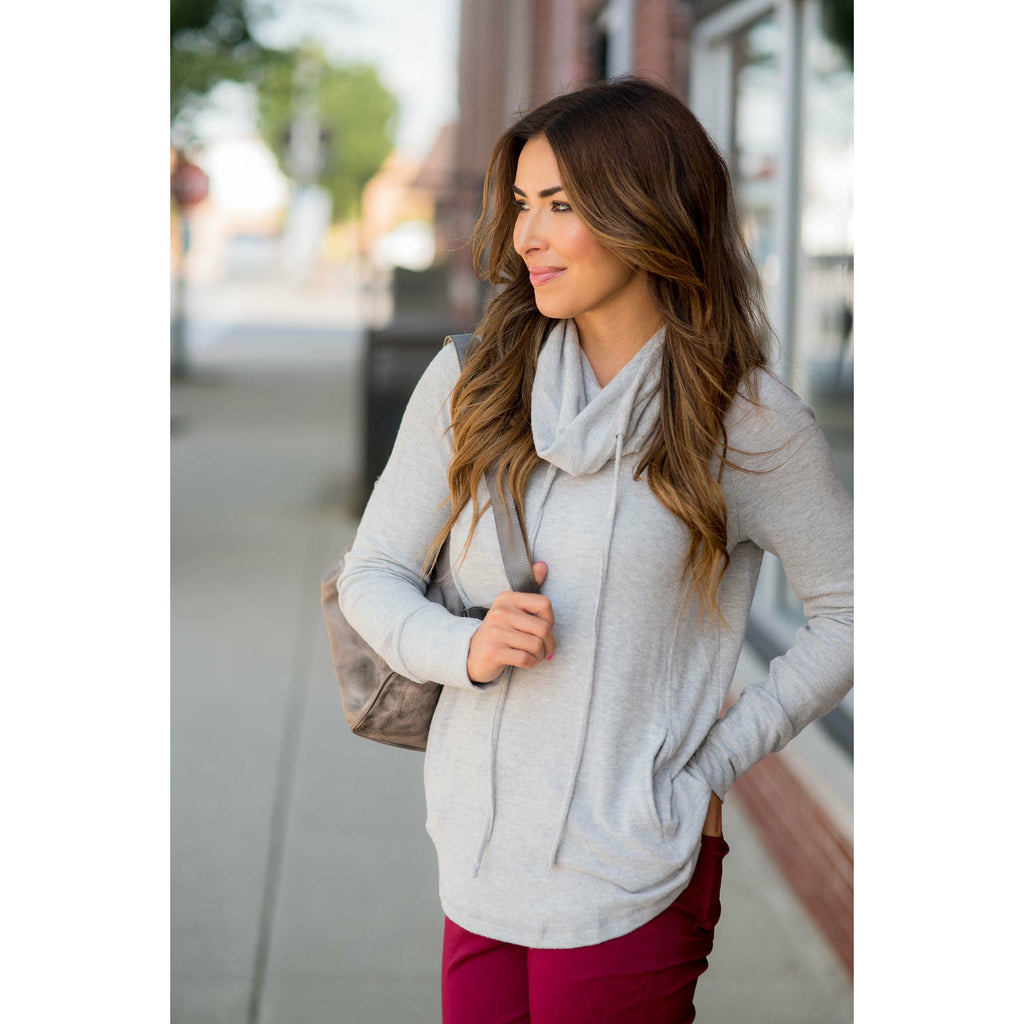 Heathered Basic Cowl Neck Sweatshirt - Betsey's Boutique Shop