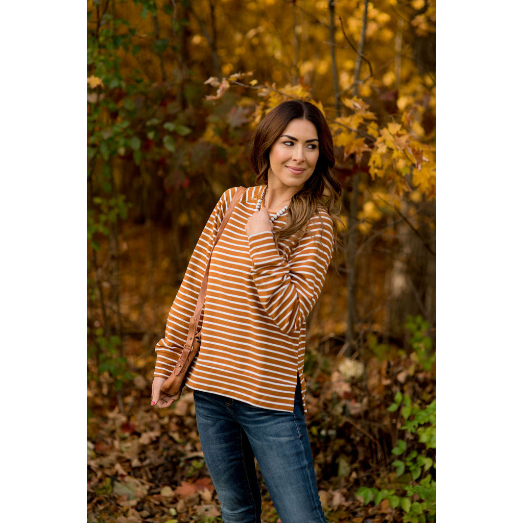 Sassy Side Split Striped Sweatshirt - Betsey's Boutique Shop - Shirts & Tops