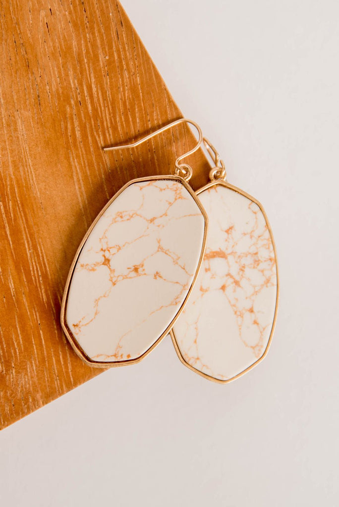 Gold Trimmed Marble Dangle Earrings - Betsey's Boutique Shop -