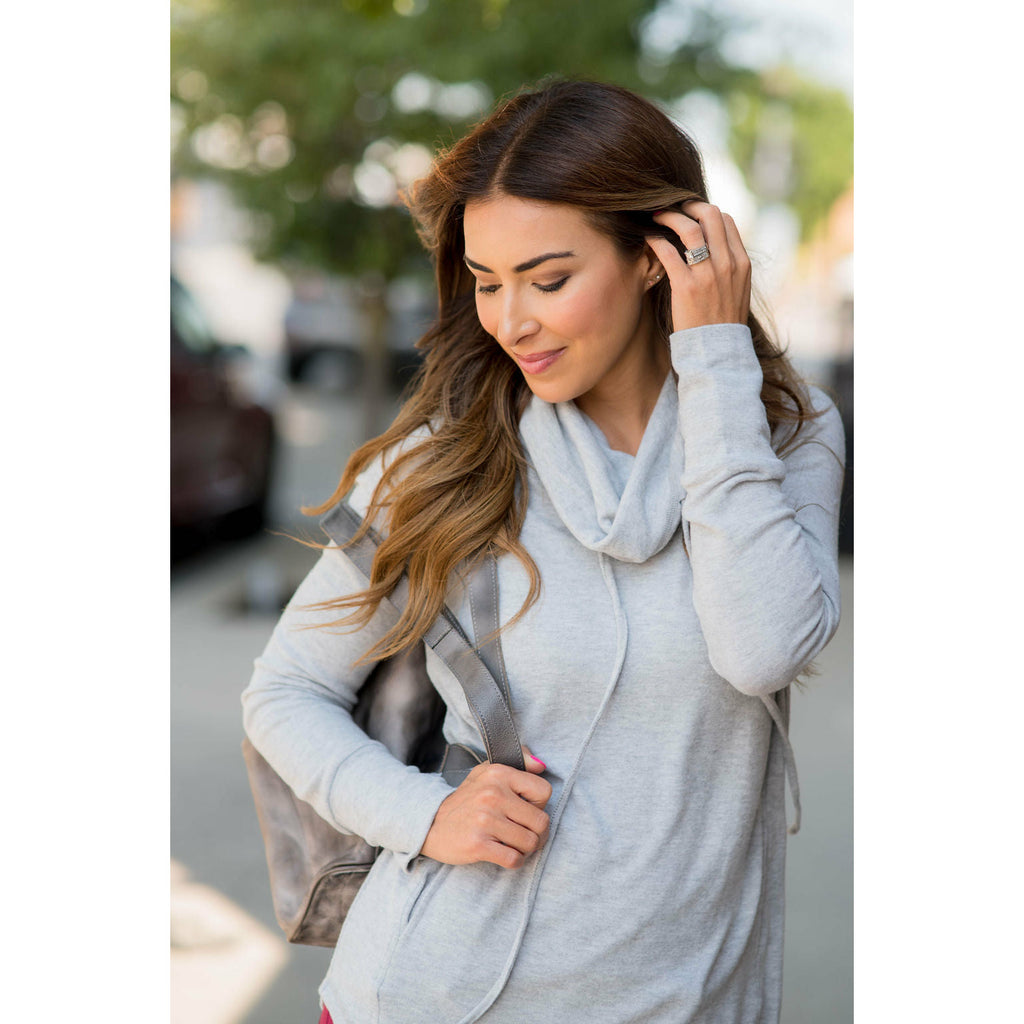 Heathered Basic Cowl Neck Sweatshirt - Betsey's Boutique Shop