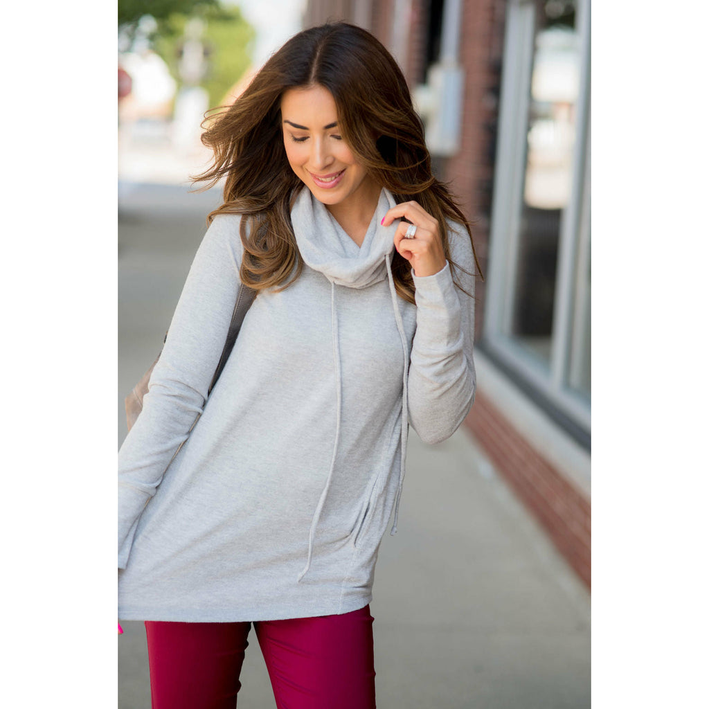 Heathered Basic Cowl Neck Sweatshirt - Betsey's Boutique Shop