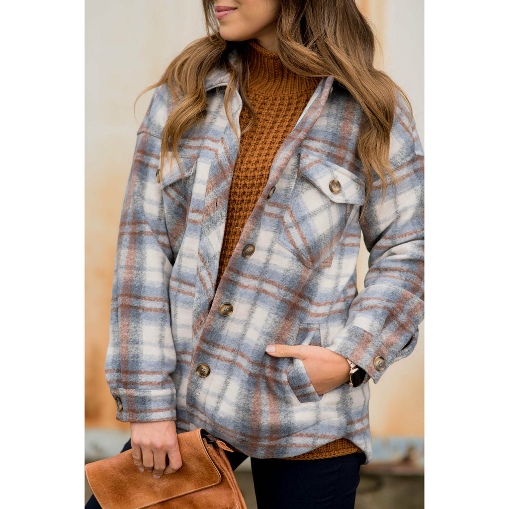 Fashionably Late Plaid Shacket - Betsey's Boutique Shop