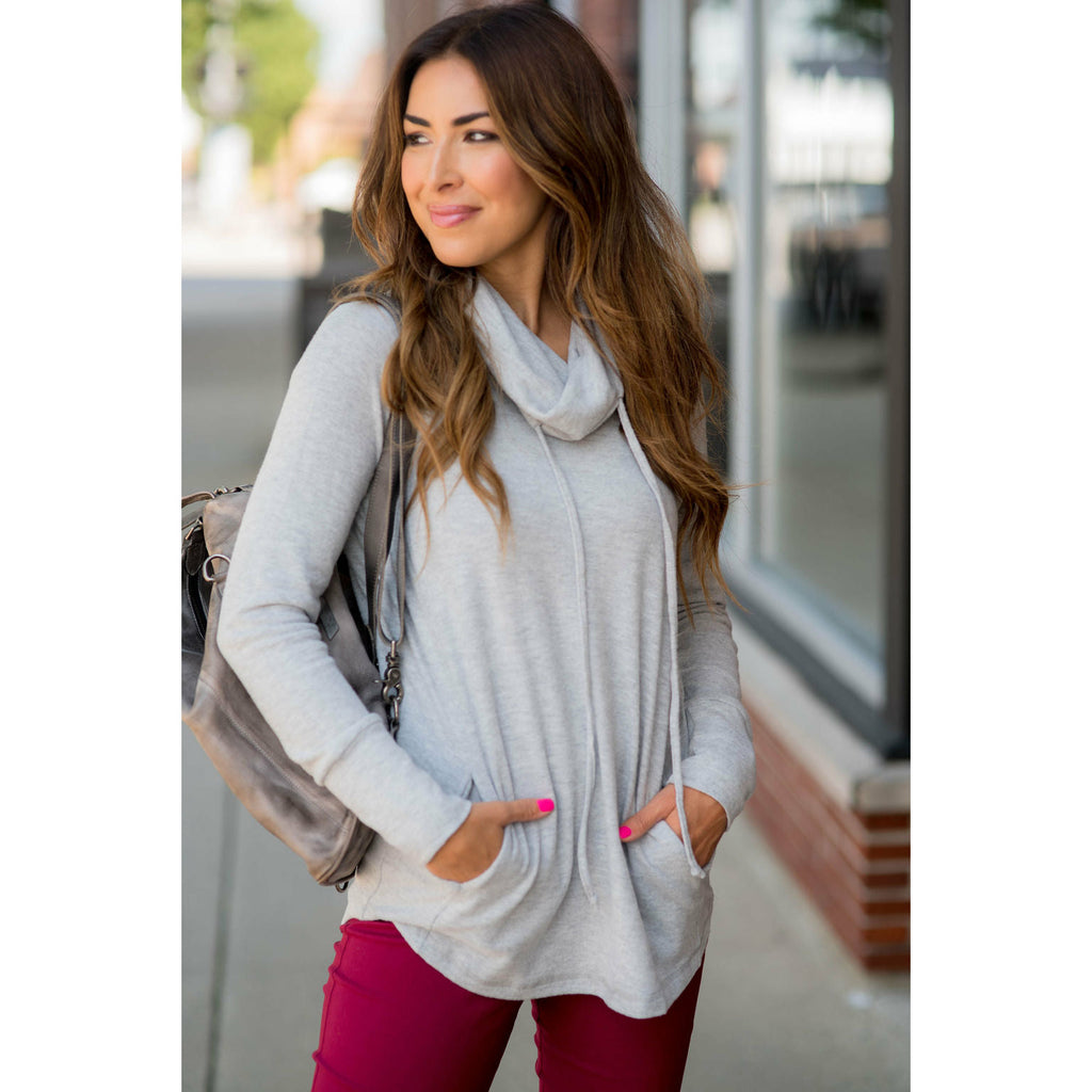 Heathered Basic Cowl Neck Sweatshirt - Betsey's Boutique Shop