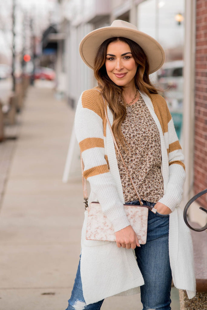 Striped Accent Knit Tunic Cardigan - Betsey's Boutique Shop