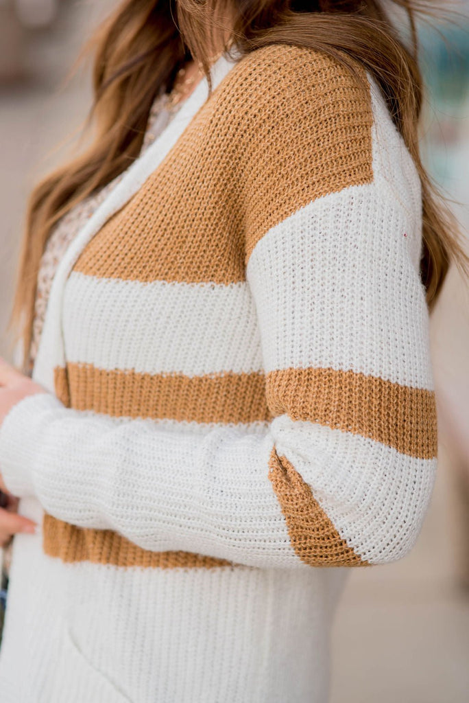 Striped Accent Knit Tunic Cardigan - Betsey's Boutique Shop