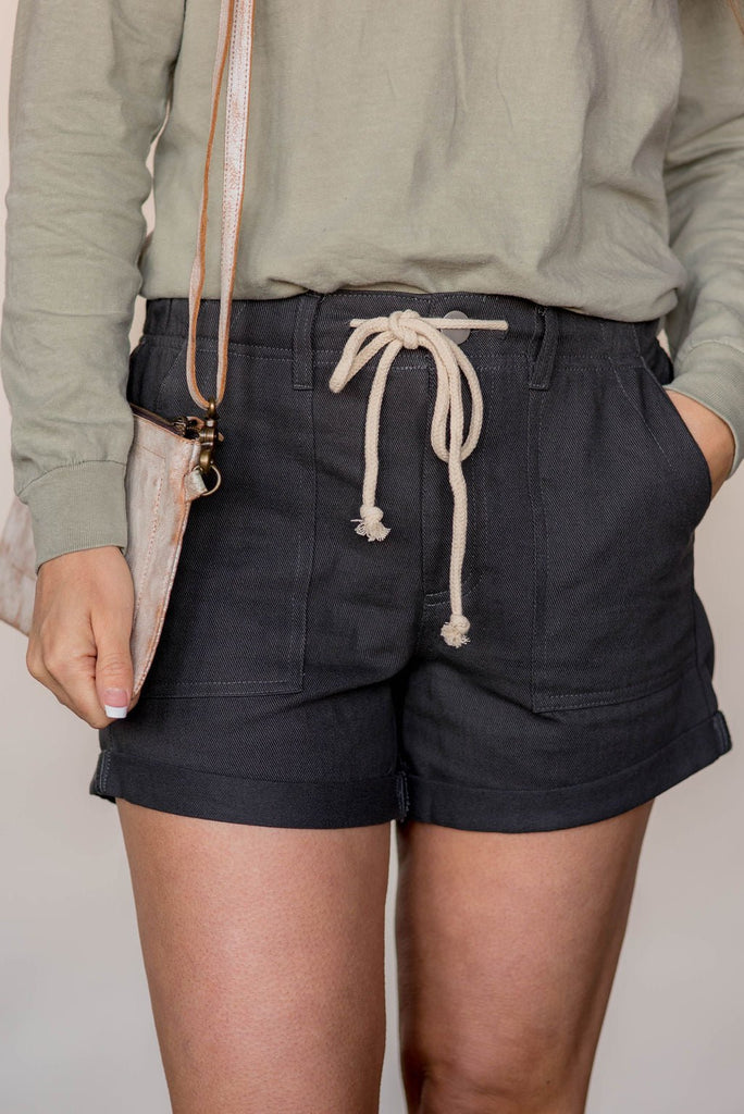 Rope Tie Cuffed Bottom Shorts - Betsey's Boutique Shop -