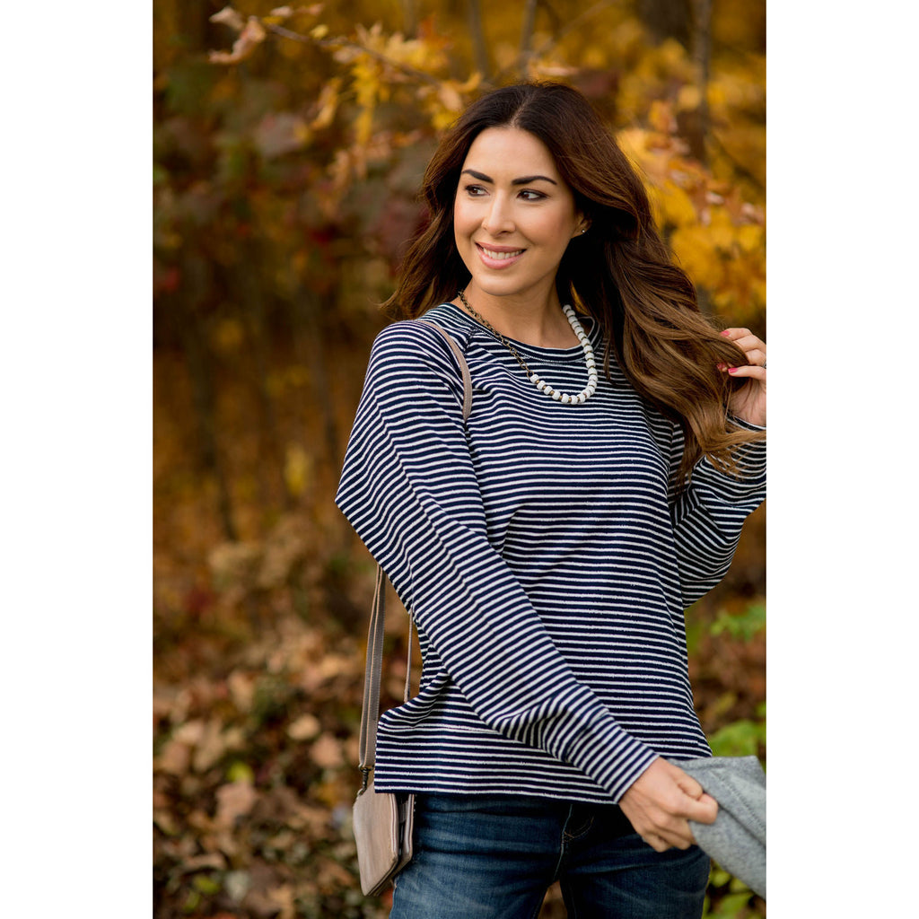 Sassy Side Split Striped Sweatshirt - Betsey's Boutique Shop - Shirts & Tops