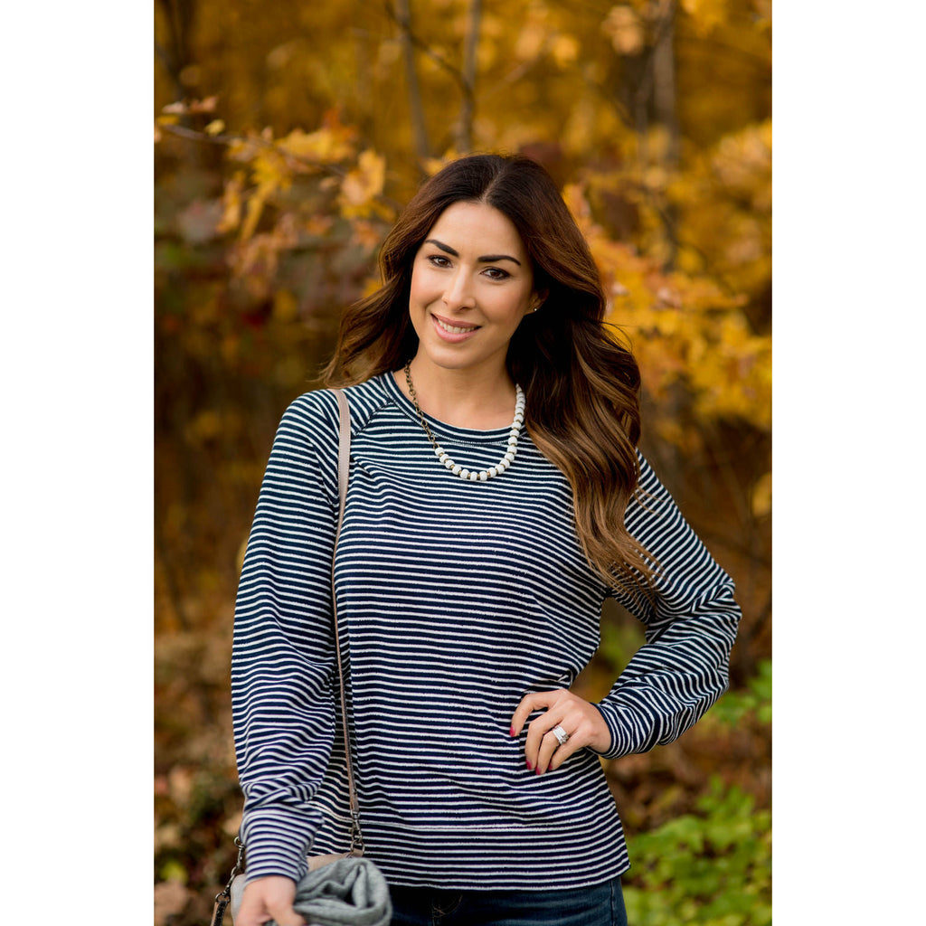 Sassy Side Split Striped Sweatshirt - Betsey's Boutique Shop - Shirts & Tops