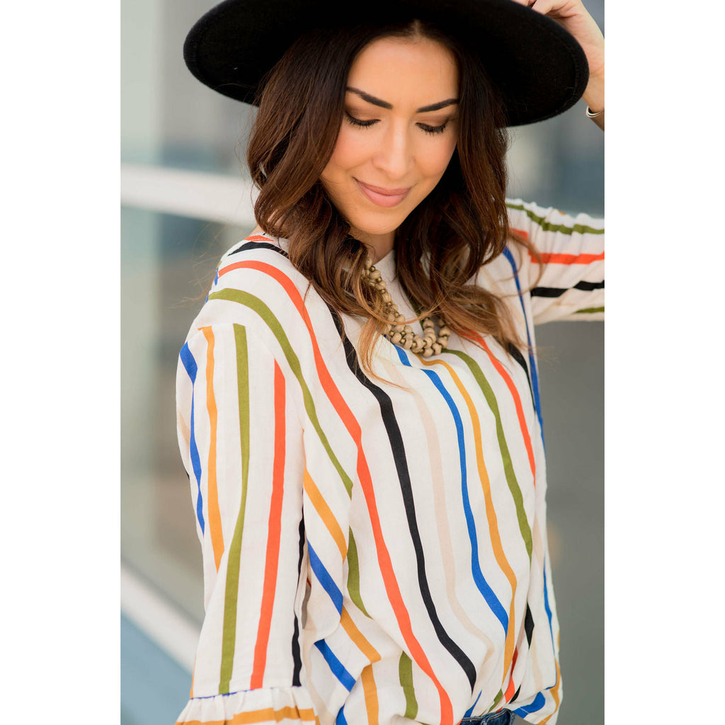 Multi Striped Flutter Blouse - Betsey's Boutique Shop