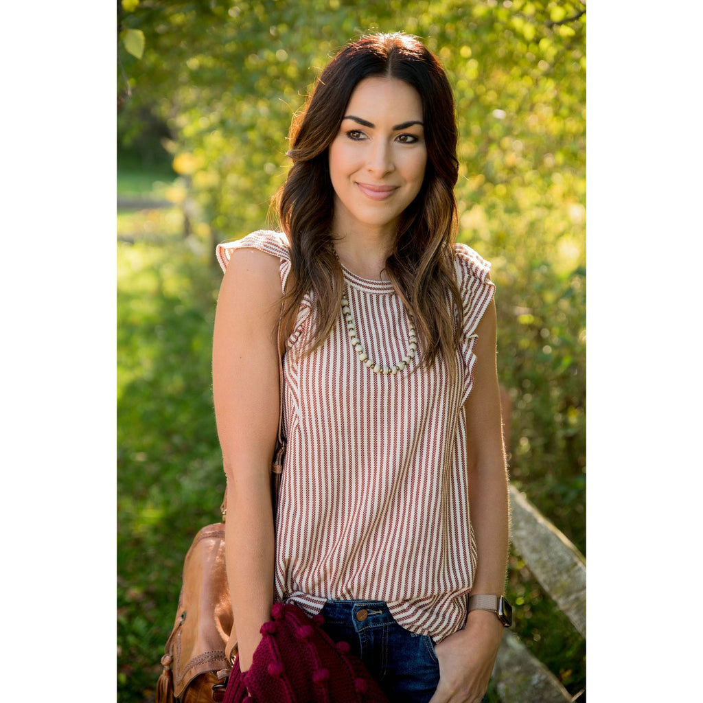 Mixed Striped Ruffle Trim Tank - Betsey's Boutique Shop