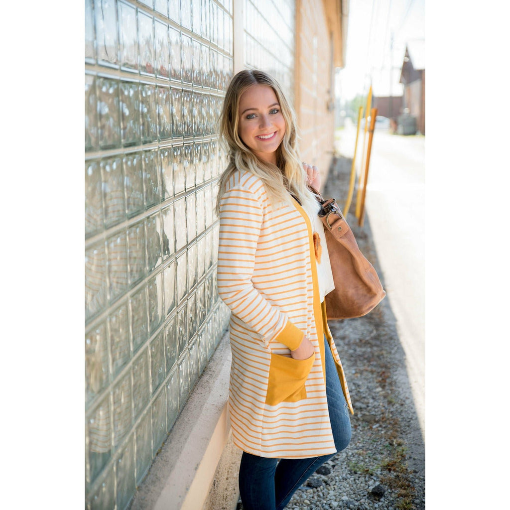 Solid Accent Striped Tunic Cardigan - Betsey's Boutique Shop