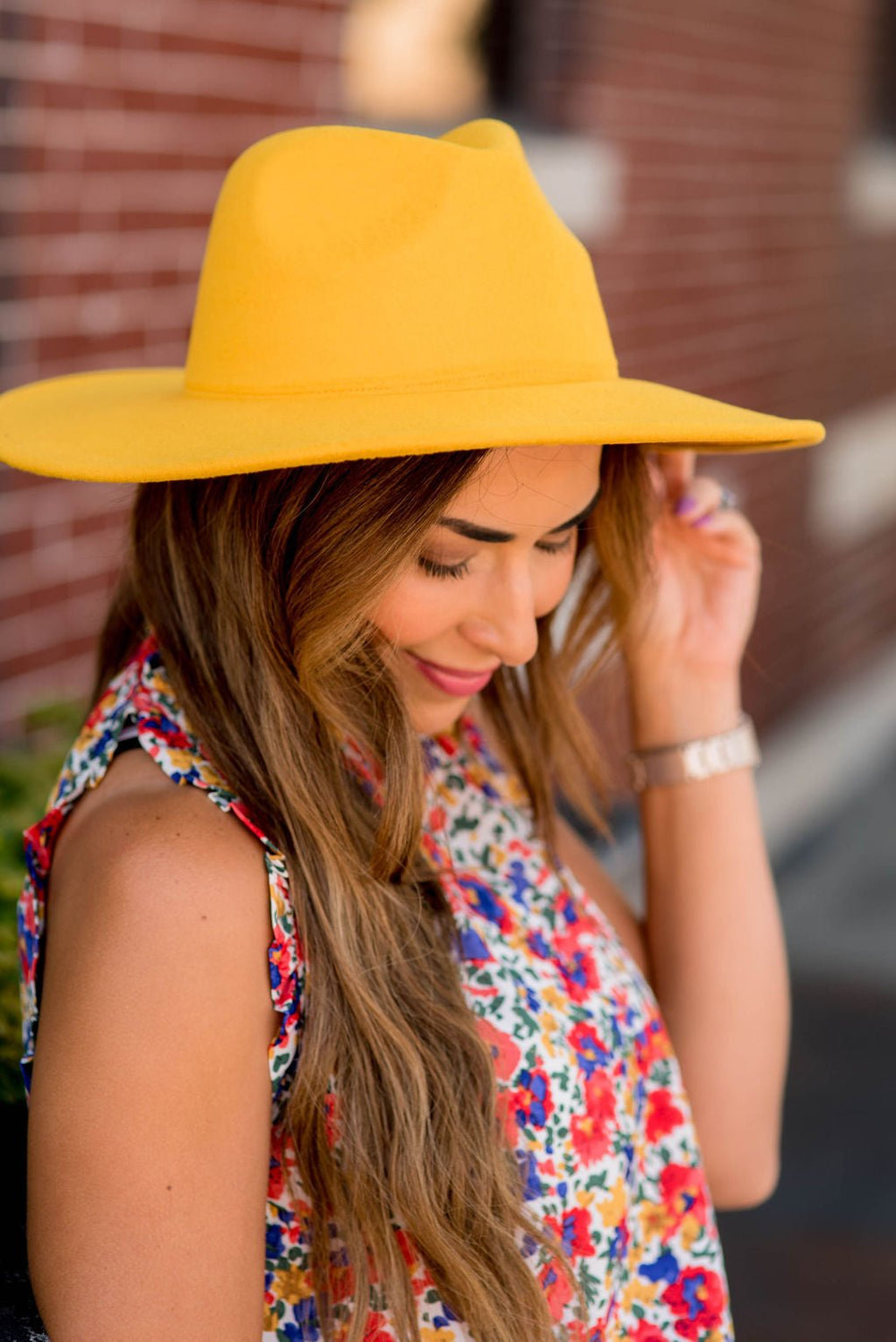 Solid Wide Brimmed Hat Mustard by Betsey's Boutique