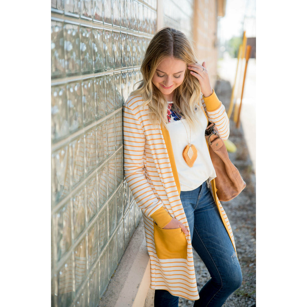 Solid Accent Striped Tunic Cardigan - Betsey's Boutique Shop