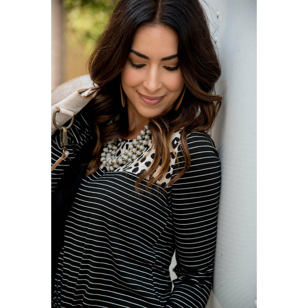 Leopard Top Striped Long Sleeve - Betsey's Boutique Shop