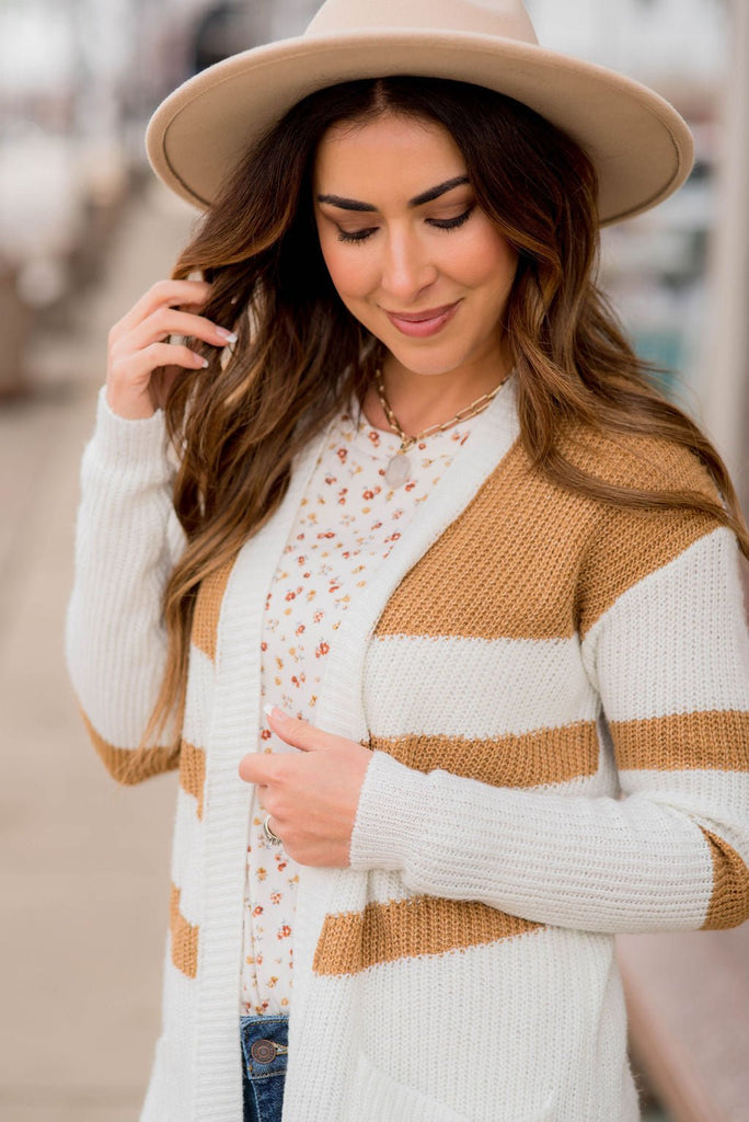 Striped Accent Knit Tunic Cardigan - Betsey's Boutique Shop