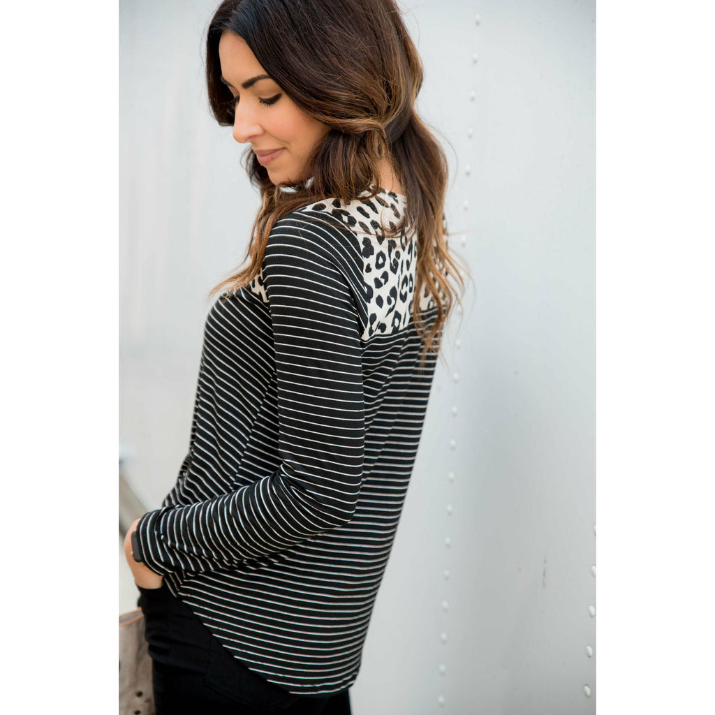 Leopard Top Striped Long Sleeve - Betsey's Boutique Shop