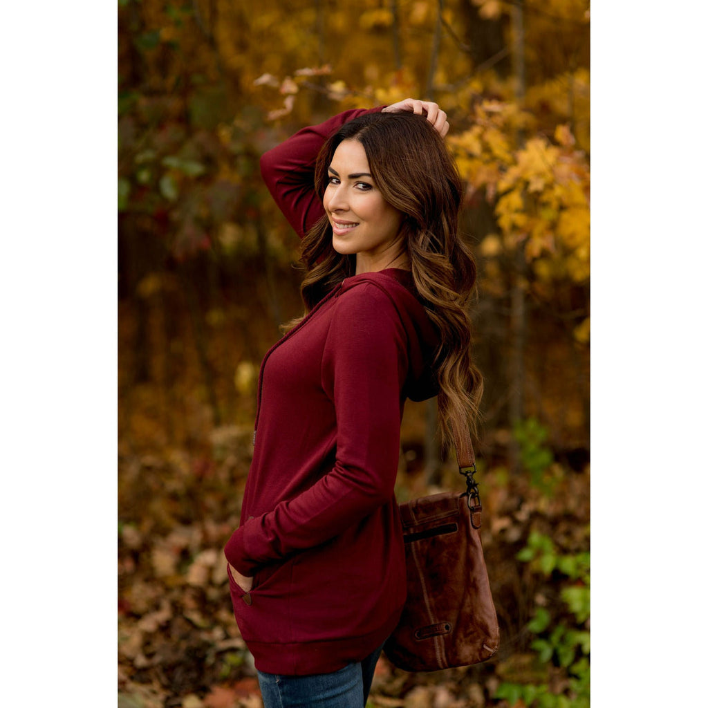 Betsey's Leather Accented Hoodie - Betsey's Boutique Shop - Shirts & Tops