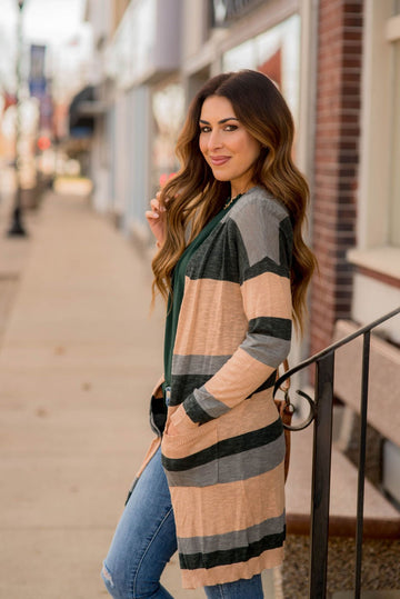 Heathered Striped Tissue Tunic Cardigan - Betsey's Boutique Shop - Coats & Jackets